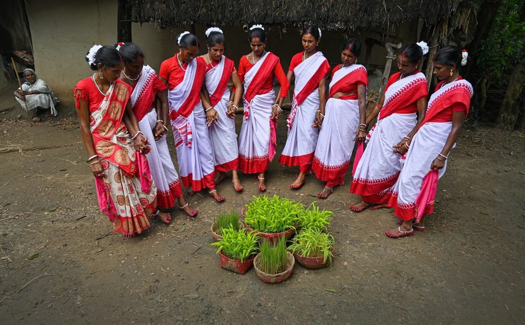 Women performing a ritual dance during the Karam Puja/Festival in Purulia, India.